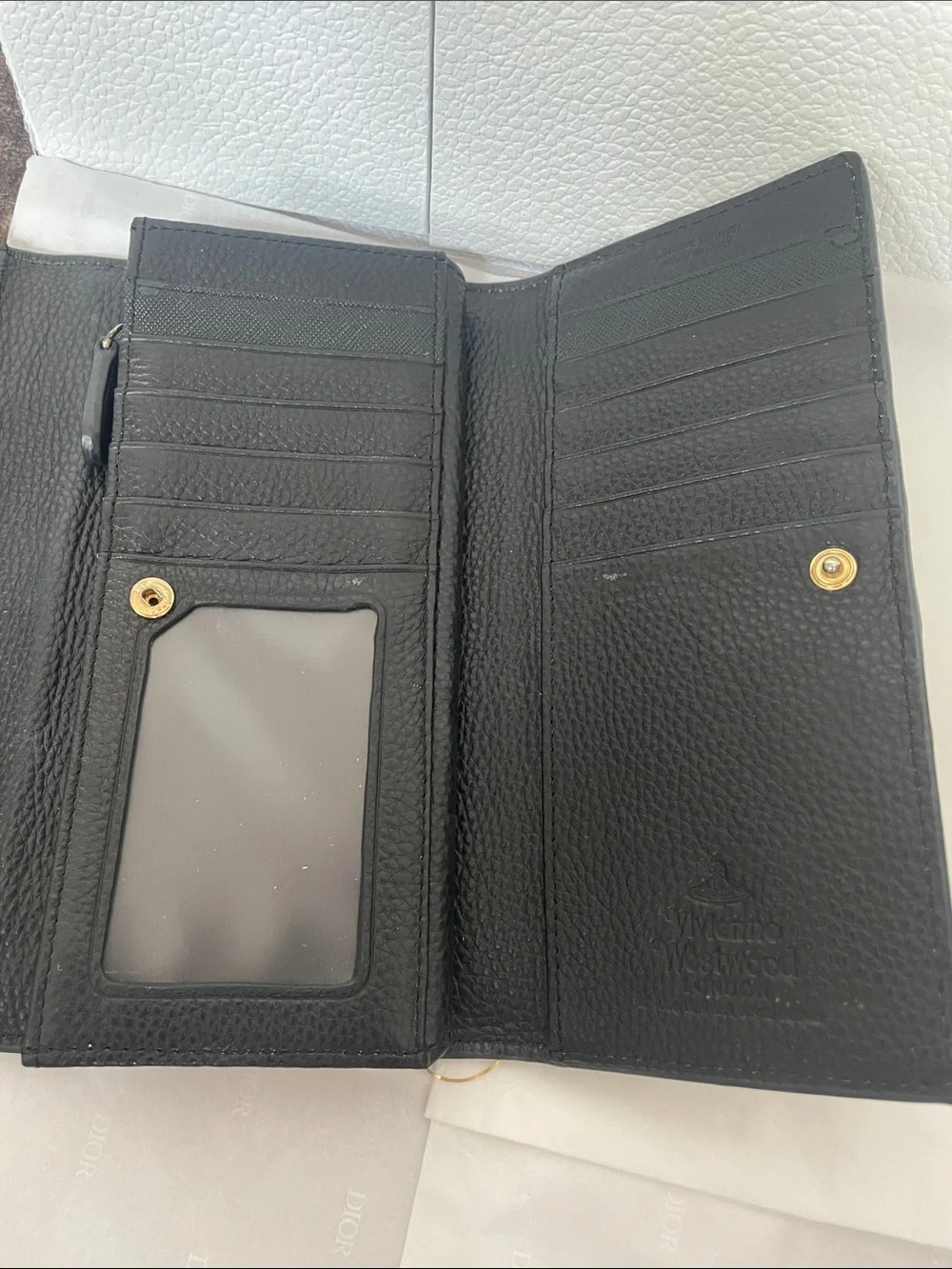 Vivienne Westwood Black Wallet Clutch with Signature Gold Orb Logo